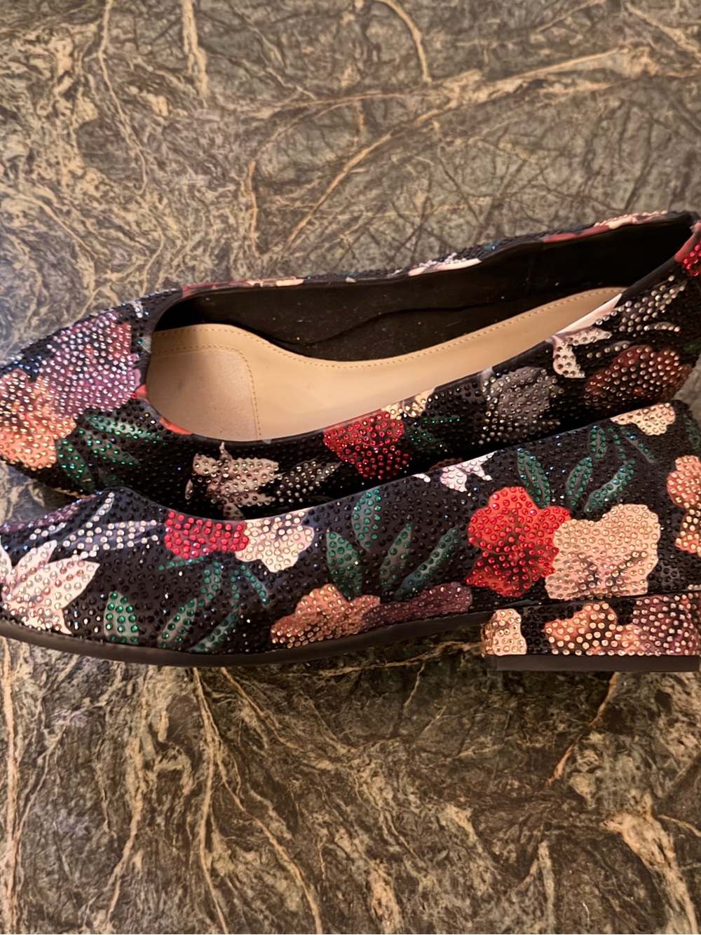 Alex Marie Black Floral Gems Ballet Flats